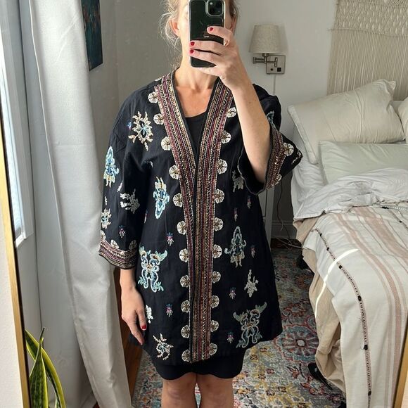 INC Sequin Kaftan Open Cardigsn Jacket Black Size Medium - Picture 1 of 7